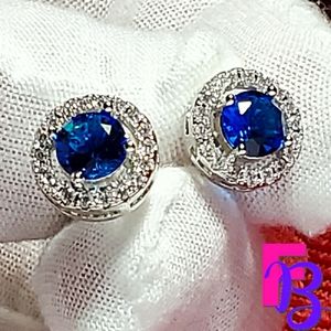 2 CTW Sapphire Halo Earrings